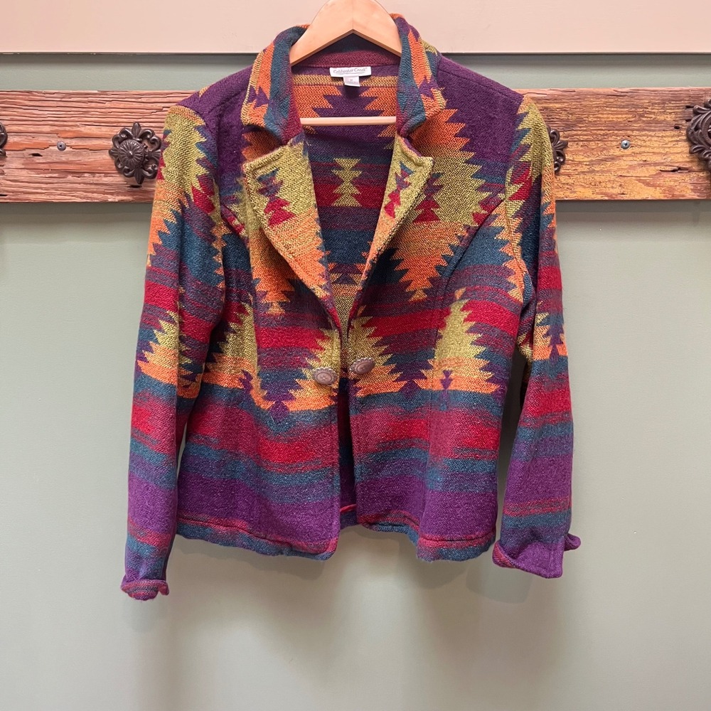 Coldwater Creek Purple Southwestern Geometric Concho Button Blazer Jacket M